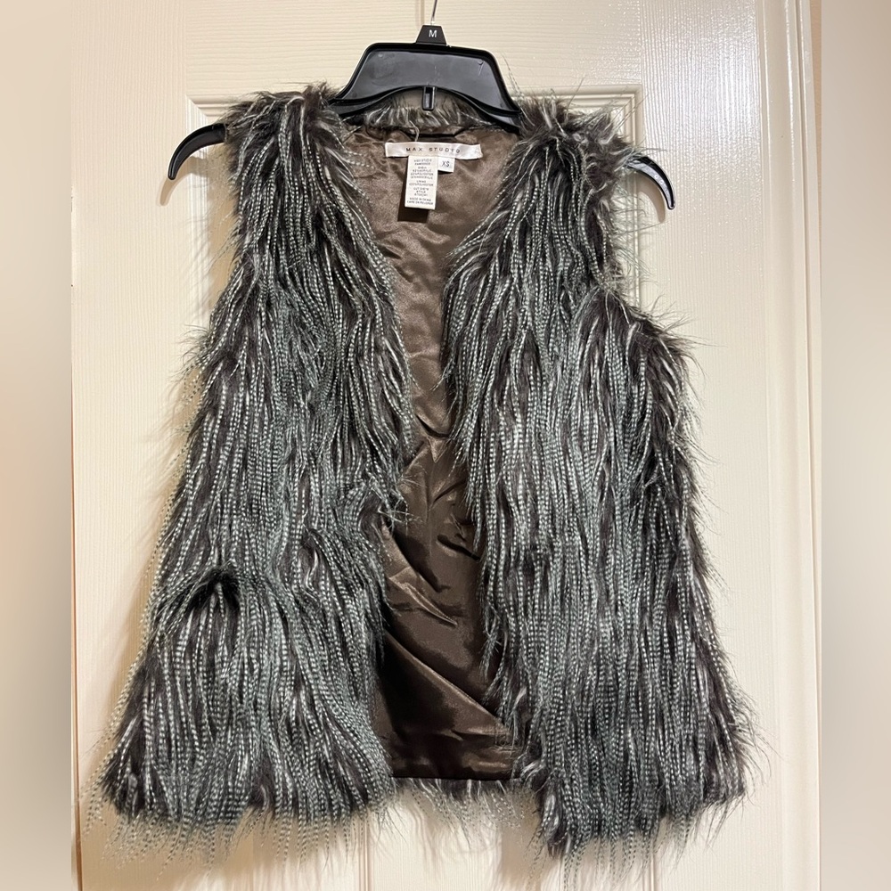 Max Studio Faux Fur Vest in Silver and Brown